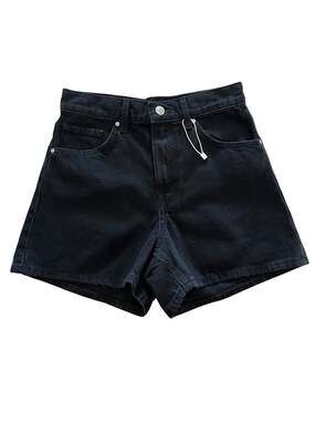 Mango 100% Cotton 90’s Black Denim Mom Grunge Preppy Minimal Shorts- 2